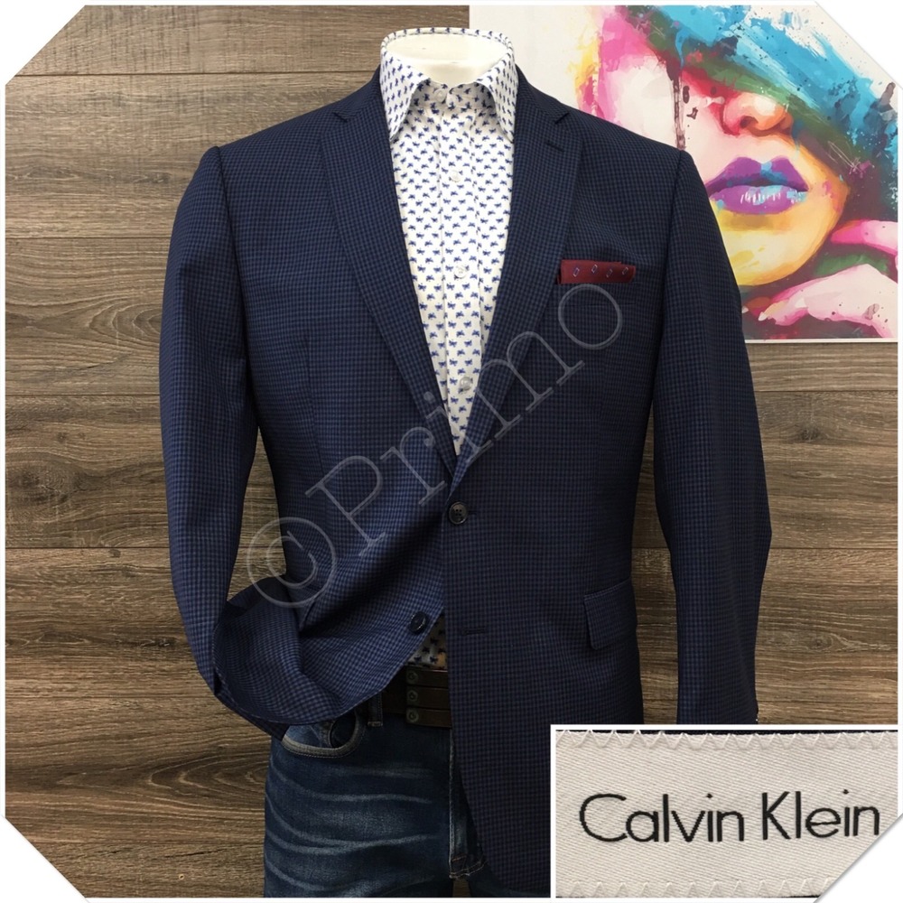 CAVIN KLEIN Mens Blazer Sport Coat Casual Jacket Size 46R Slim‎ Wool Suit Blue